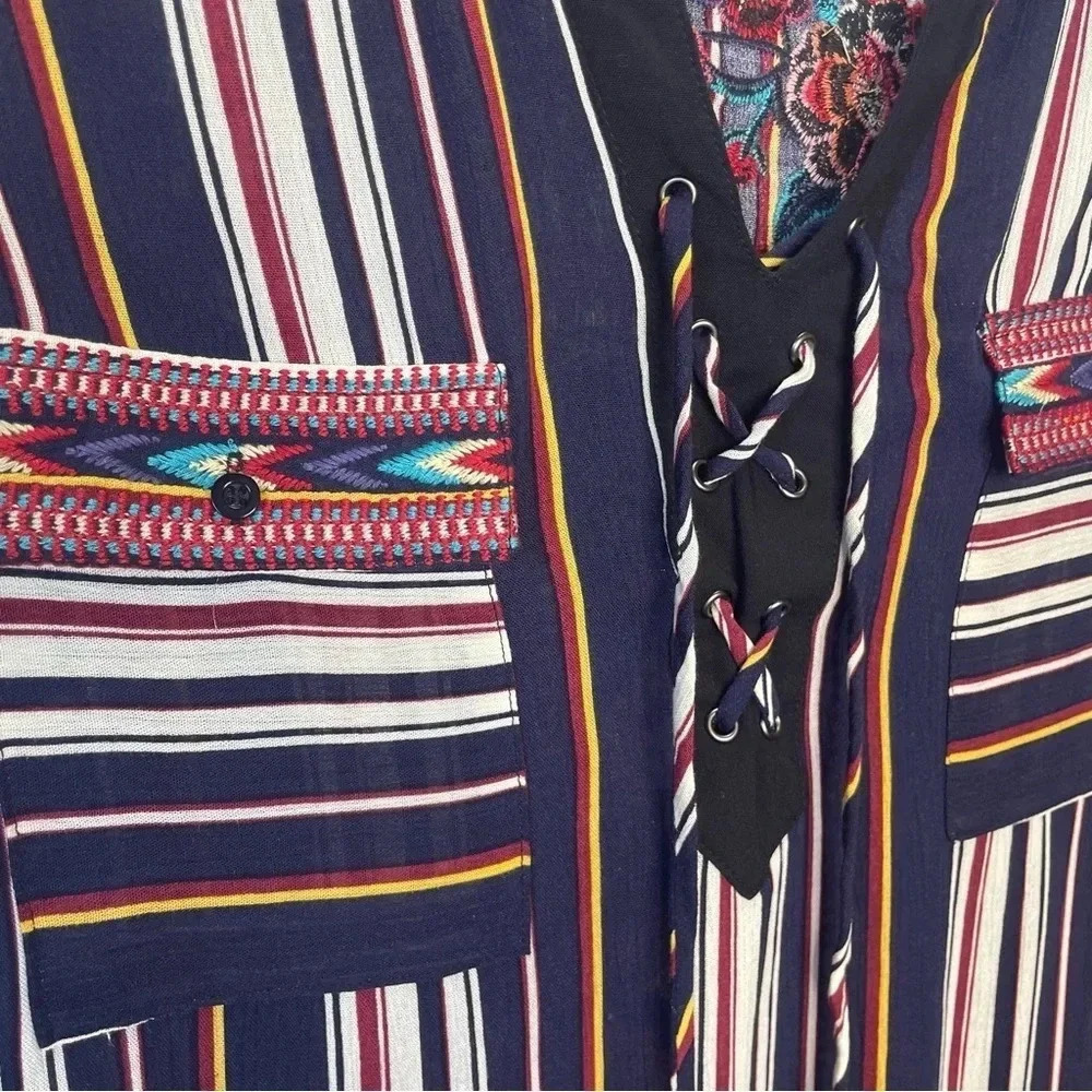 Andree by Unit Western Cowgirl Embroidered Striped Pop Over Henley Top - Picture 3 of 6